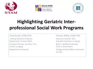 Highlighting Geriatric Inter-professional Social Work Programs
