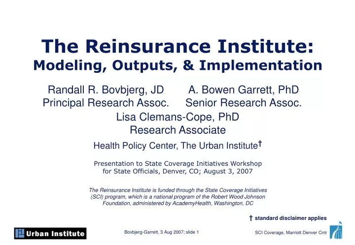 the reinsurance institute modeling outputs implementation
