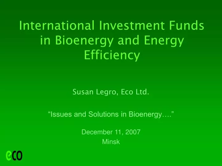 international investment funds in bioenergy and energy efficiency