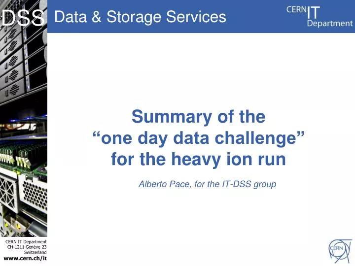 summary of the one day data challenge for the heavy ion run