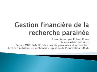 gestion financi re de la recherche parain e