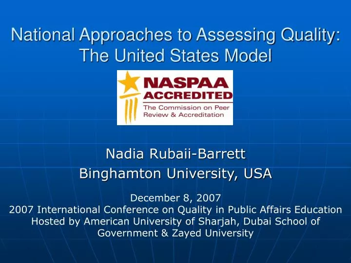 national approaches to assessing quality the united states model
