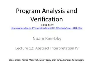 Noam Rinetzky Lecture 12: Abstract Interpretation IV