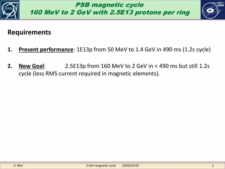 psb magnetic cycle 160 mev to 2 gev with 2 5e13 protons per ring
