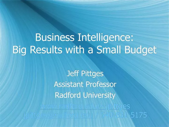 business intelligence big results with a small budget