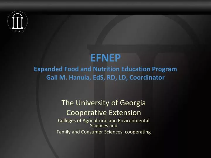 efnep expanded food and nutrition education program gail m hanula eds rd ld coordinator