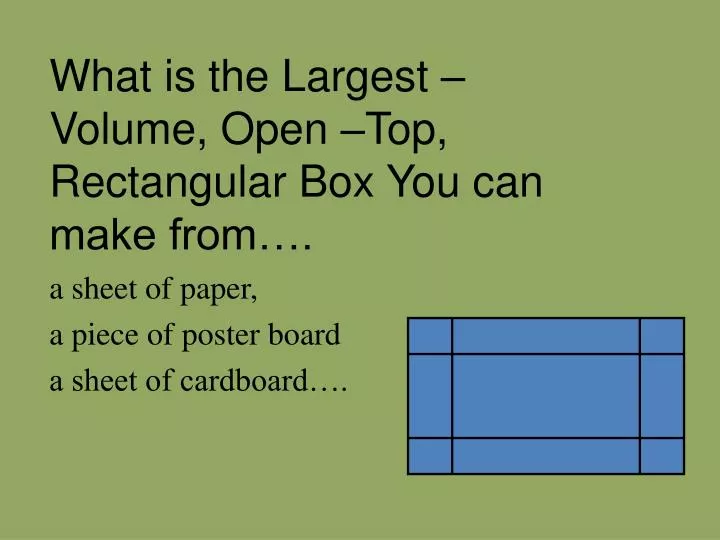 what is the largest volume open top rectangular box you can make from