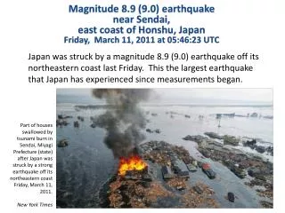 Magnitude 8.9 (9.0) earthquake near Sendai,
