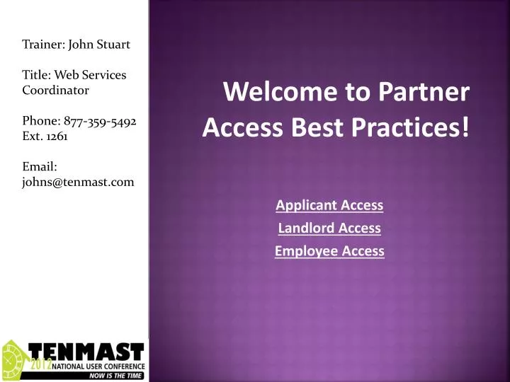 welcome to partner access best practices