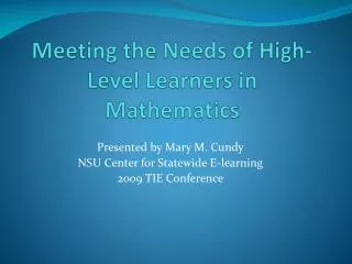 Meeting the Needs of High-Level Learners in Mathematics