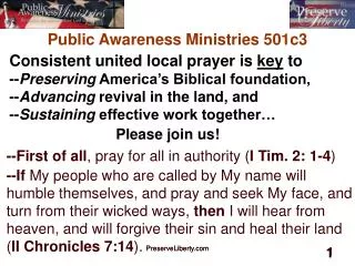 Public Awareness Ministries 501c3