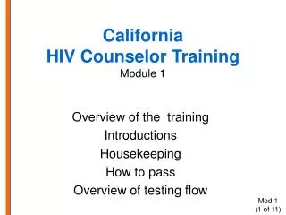 California HIV Counselor Training Module 1