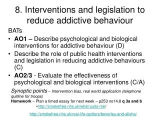 8. Interventions and legislation to reduce addictive behaviour