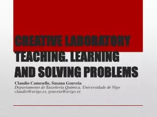 Creative Laboratory Teaching. Learning and Solving Problems