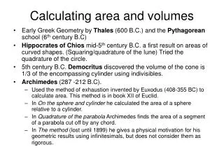 Calculating area and volumes