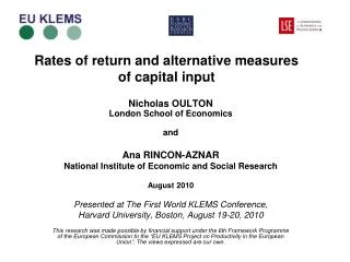 Rates of return and alternative measures of capital input