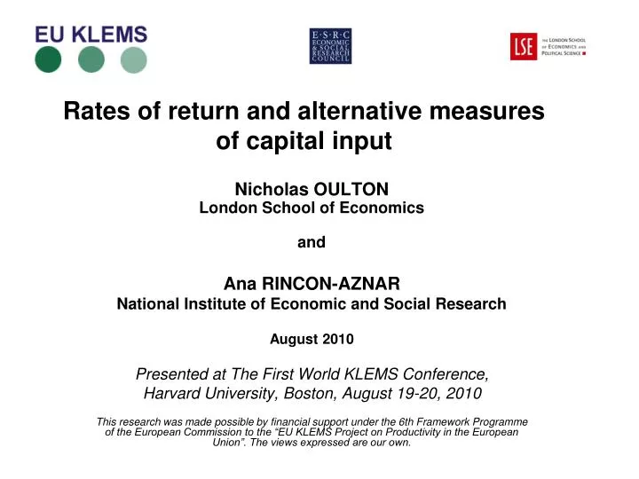 rates of return and alternative measures of capital input