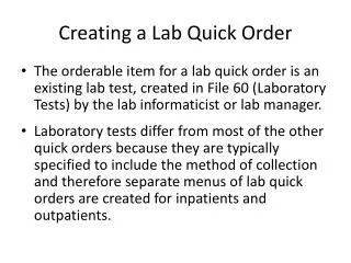 Creating a Lab Quick Order