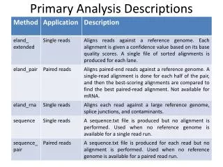 primary analysis descriptions