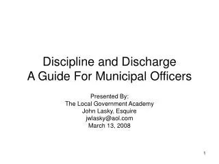 Discipline and Discharge A Guide For Municipal Officers