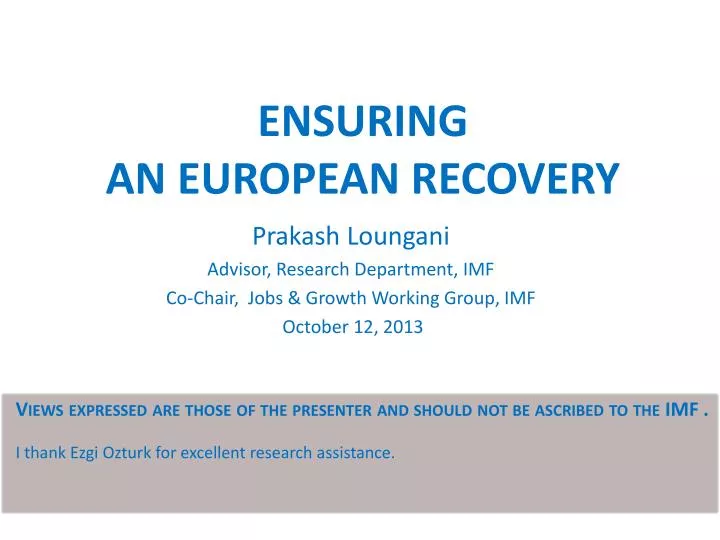 ensuring an european recovery
