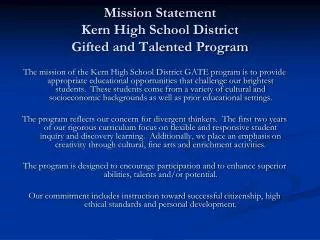 Mission Statement Kern High School District Gifted and Talented Program