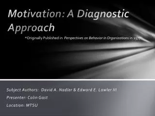 Motivation: A Diagnostic Approach