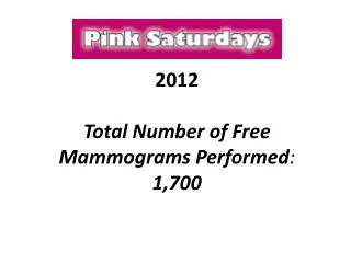2012 Total Number of Free Mammograms Performed : 1,700