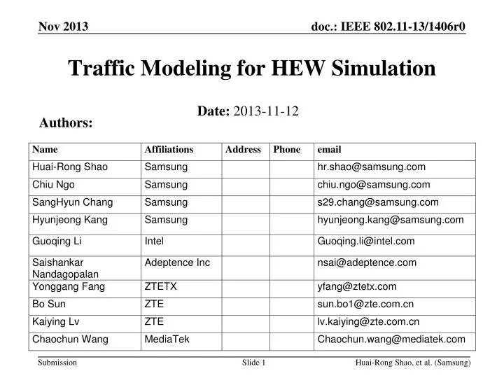 traffic modeling for hew simulation