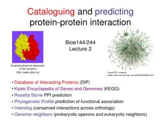 Cataloguing and predicting protein-protein interaction Bioe144/244 Lecture 2