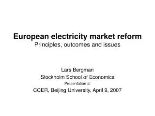 European electricity market reform Principles, outcomes and issues
