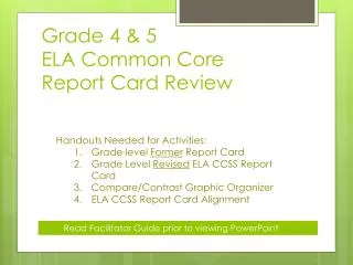Grade 4 &amp; 5 ELA Common Core Report Card Review