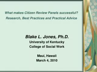 What makes Citizen Review Panels successful? Research, Best Practices and Practical Advice