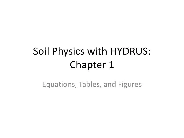 soil physics with hydrus chapter 1