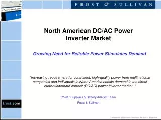 North American DC/AC Power Inverter Market Growing Need for Reliable Power Stimulates Demand