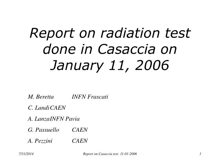 report on radiation test done in casaccia on january 11 2006