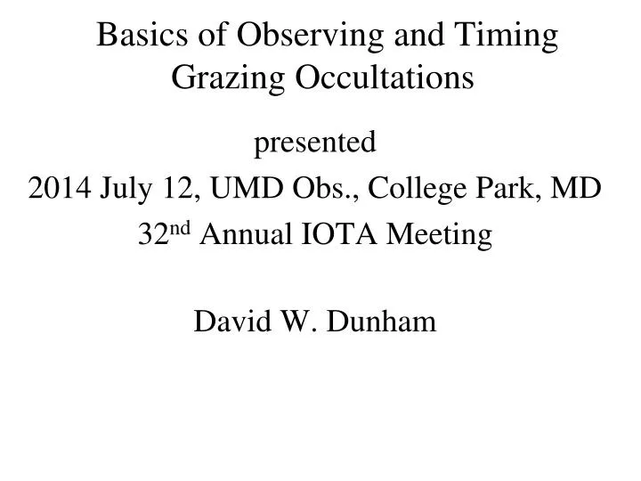 basics of observing and timing grazing occultations
