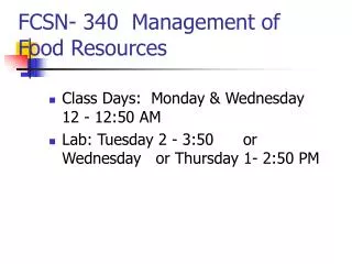 FCSN- 340 Management of Food Resources