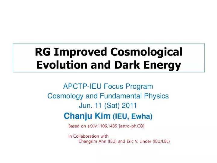 rg improved cosmological evolution and dark energy