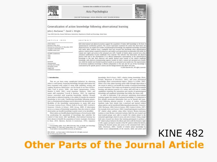 kine 482 other parts of the journal article