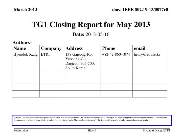 tg1 closing report for may 2013