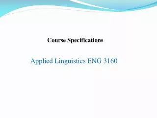 Applied Linguistics ENG 3160