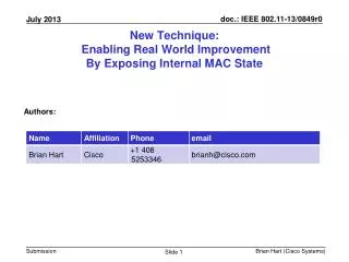 New Technique: Enabling Real World Improvement By Exposing Internal MAC State