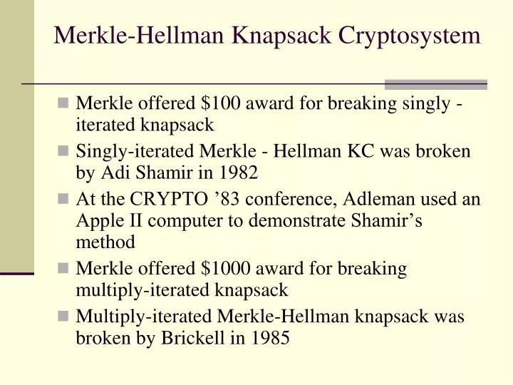 merkle hellman knapsack cryptosystem