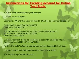 Instructions for Creating account for Online Text Book.