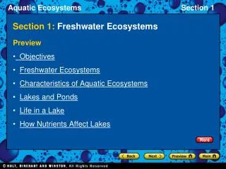 Section 1: Freshwater Ecosystems