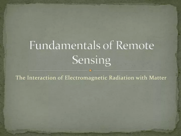 fundamentals of remote sensing