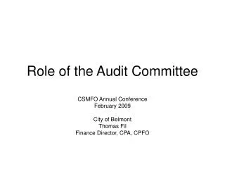 Role of the Audit Committee