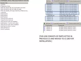 [THIS JOB CONSISTS OF PARTS KITTED IN PREVIOUS CS AND MOVED TO CS 280 FOR INSTALLATION.]