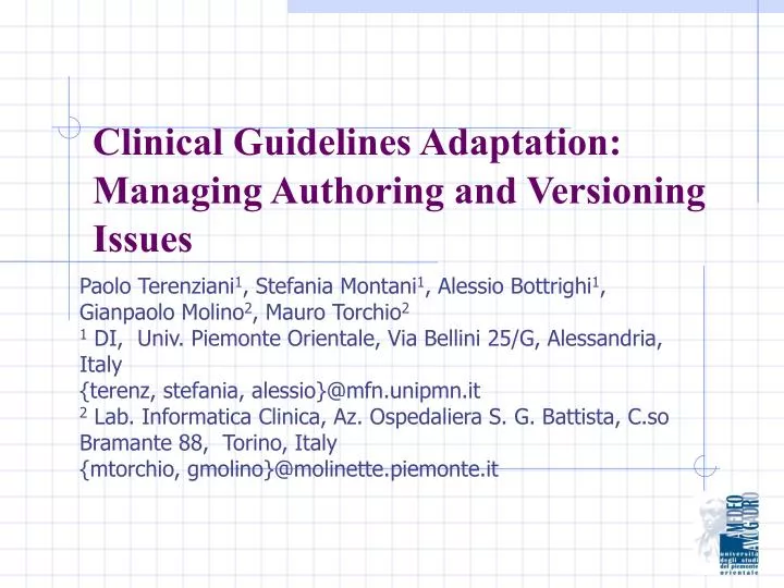 clinical guidelines adaptation managing authoring and versioning issues